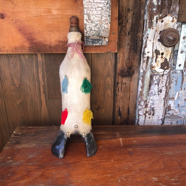 Mexican Cowhide Bottle With Hoof || Odd Taxidermy || Cowhide Decanter || Southwestern