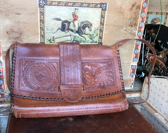 Tooled Leather Purse , Leather Mexican Shoulder Bag , Southwestern Leather Purse