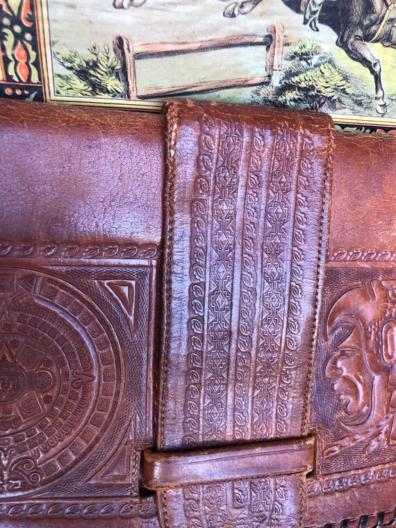 Tooled Leather Purse , Leather Mexican Shoulder B… - image 5