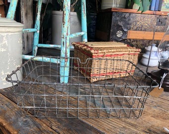 Vintage Rustic Caged Wire Basket – Versatile Farmhouse Storage with Patina