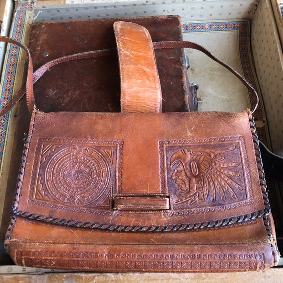 Tooled Leather Purse , Leather Mexican Shoulder B… - image 6