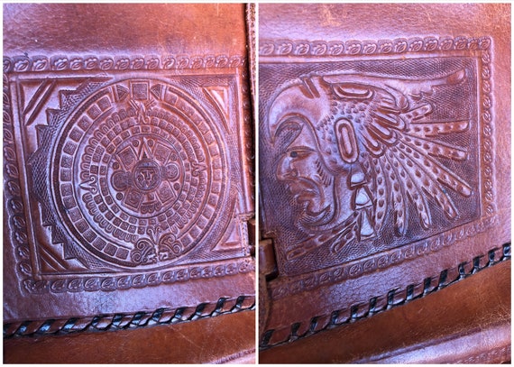 Tooled Leather Purse , Leather Mexican Shoulder B… - image 3