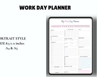 Work Day Planner |Task Organizer | Schedule Notebook | Productivity Journal | Office Planner| Daily Planner |Work Organizer| Hourly Schedule