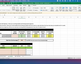 Personal Budgeting Spreadsheet for Variable Income