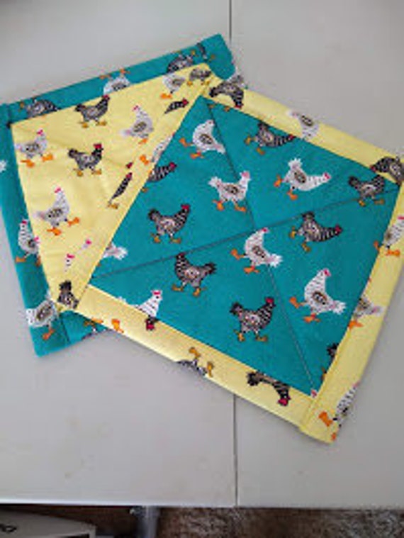 Self Binding Insulated Chickenprint Potholders / Set of Two Etsy