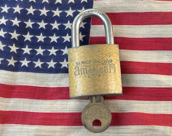 American Padlock Series DC 100 USA  Heavy Duty Hardened Vintage Rustic Industrial Lock and Key