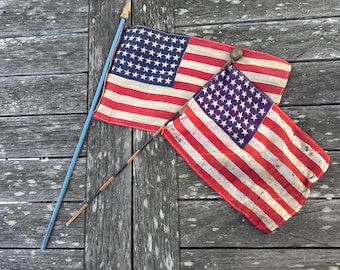 Vintage US Flag 48 Star Flag Parade Waving Flag Office Man Cave Decor