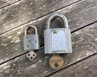 Rustic Vintage USA Padlock Pair YALE and DELUXE Brands
