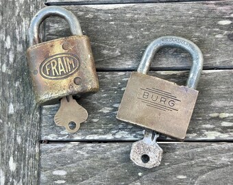 Rustic Vintage Brass Padlock with Key Fraim American or Burg Germany Brand