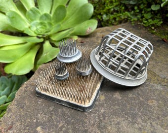 Cage à fleurs vintage et grenouilles, jardin rustique, chic industriel, composition florale, présentoir de bureau ikebana, lot de 5