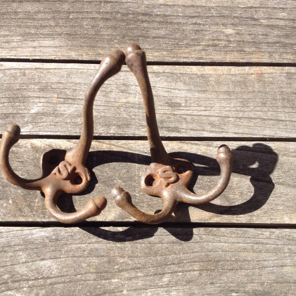 Pair of Rustic and Rusty Monogramed "S" Wall Hooks Cottage Chic, Distressed Farmhouse Decor,