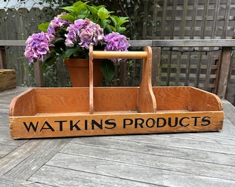 Plateau à échantillons vintage pour vendeur de produits Watkins : tout transport en bois rustique