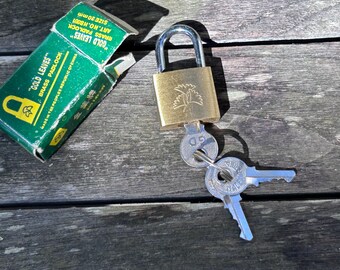 Vintage Gold Lead 20mm Brass Padlock with Keys Peoples Republic of China