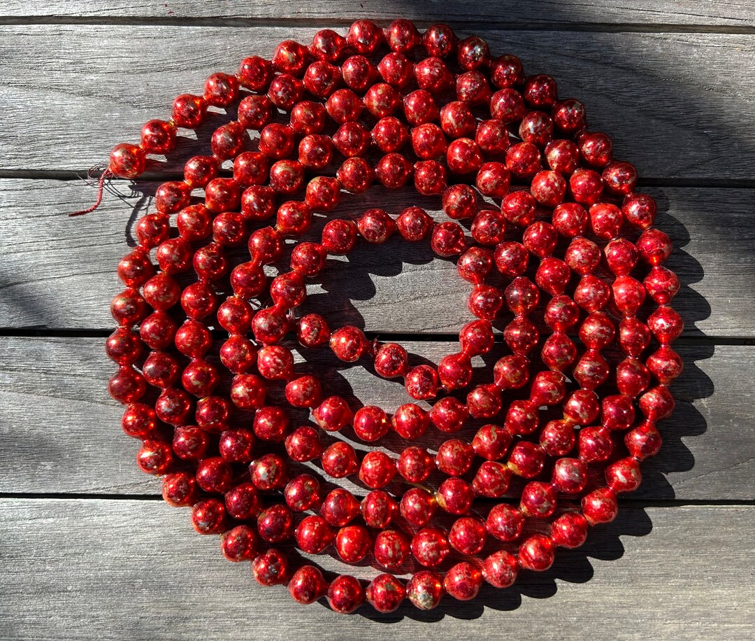 Vintage Rustic Red Gold Glass Bead Garland Rustic Vintage Feather Tree