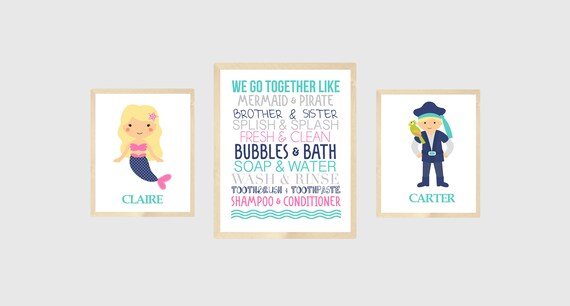 Mermaid And Pirate Bathroom Kids Bathroom Decor Pirate Etsy