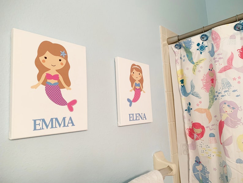 Bathroom Canvas Wall Art Mermaid Bathroom Wall Art Sisters Etsy