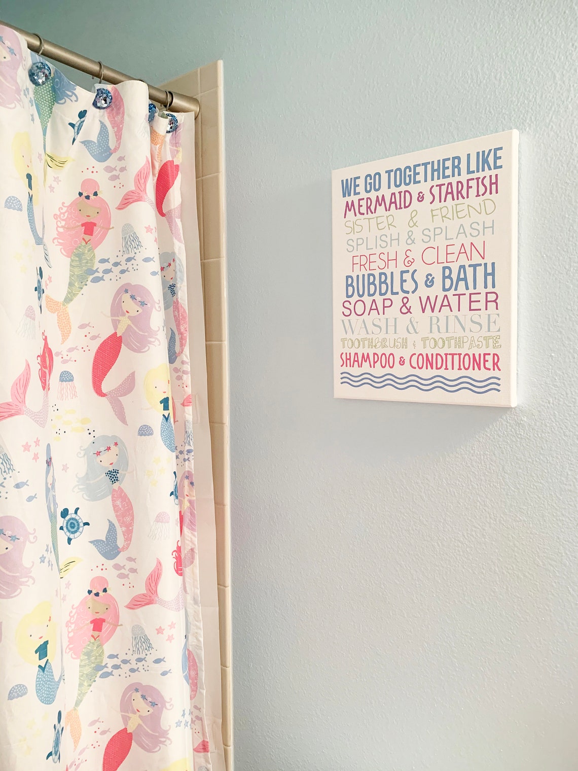 Bathroom Canvas Wall Art Mermaid Bathroom Wall Art Sisters Etsy