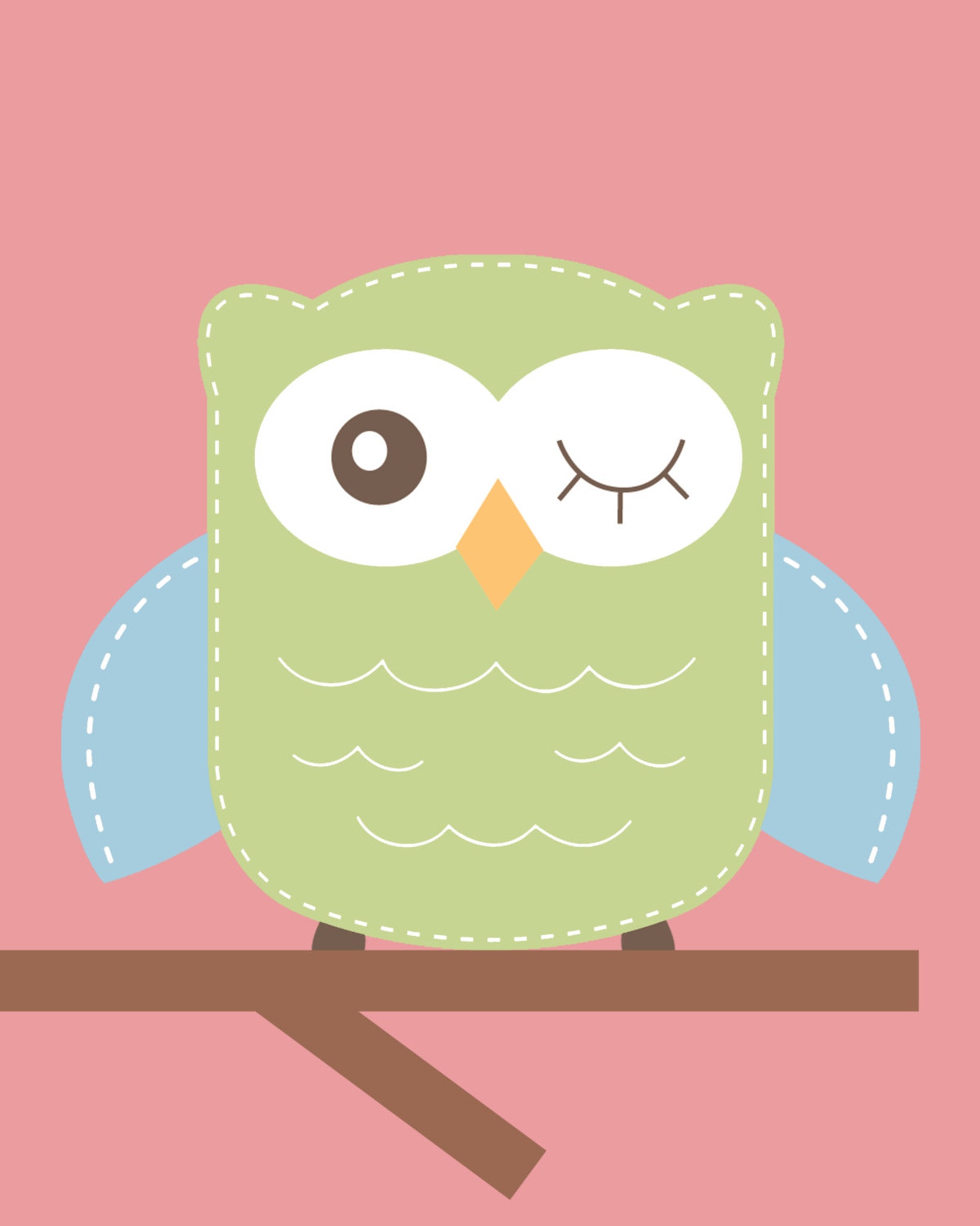 Nursery Quad Pink and Green Nursery Owl Nursery Set of 4 Etsy