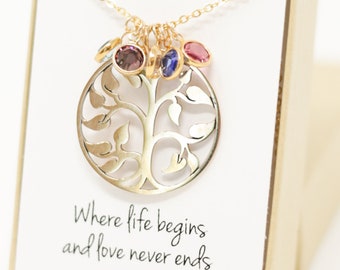 Gold Family Tree Necklace - Grandma Gift - Gifts for Grandma - Grandma Necklace - Grandmother Gift - Grandmother Necklace - Personalized