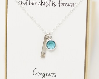Silver Gift for New Mom - New Mom Gift - New Mom Jewelry Necklace - New Mother - New Mommy Gifts - Push Present - Birthstone Letter Necklace