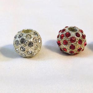 European large silver beads with crystals fit's many charm bracelet styles, Peridot, Ruby, Clear, and Coffee.  Help save a cat/kitten.