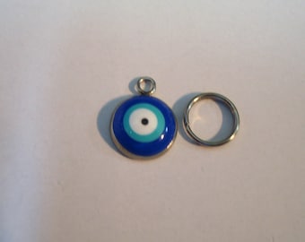 Turkish Evil Eye cat and dog collar charm stainless steel charm and split ring, Help save a cat/kitten