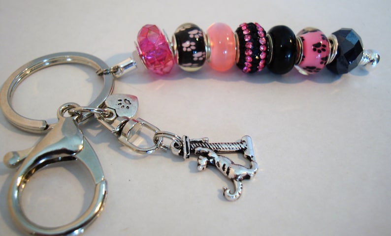 Cat on scratch post European single leg style charm paw prints crystal spacers key chain purse charm car ornament Help save a catkitten