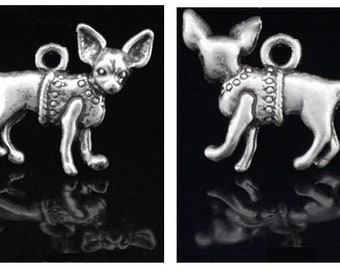 Chihuahua in a sweater CUTE Tibetan Silver Jewelry Charm Pendants you pick how it will connect.  Paw Bail Jump ring Help save a cat/kitten