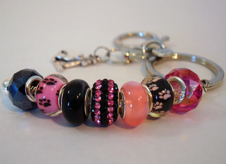 Cat on scratch post European single leg style charm paw prints crystal spacers key chain purse charm car ornament Help save a catkitten