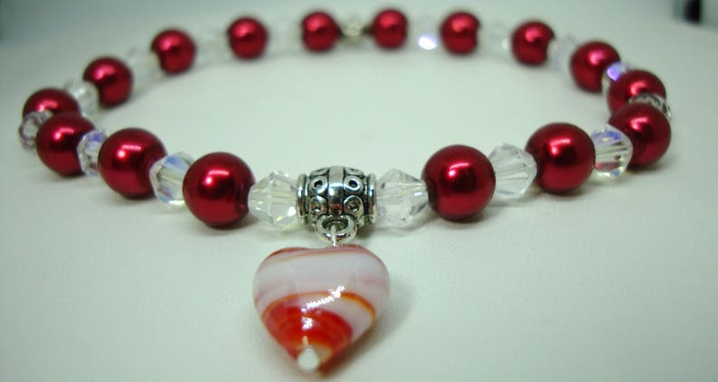 Murano glass heart Pet Dog Cranberry pearls clear AB crystals Cat stretch Necklace Jewelry Neck Ware Handmade Help save a catkitten