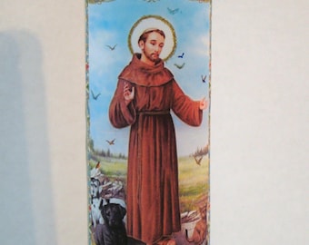Saint Francis Patron Saint of animals prayer candle Beautiful picture of St. Francis Prayer available in any language Help save a cat/kitten