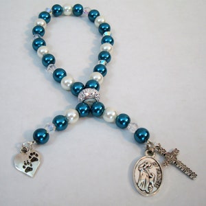 Saint Francis Patron Saint of animals prayer, worry beads glass pearls and crystal beads St. Francis medal, cross  help save a cat/kitten