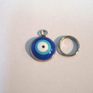 Turkish Evil Eye stainless steel cat & dog collar protection charm with split ring, perfect for charm bracelets too! Help save a cat/kitten