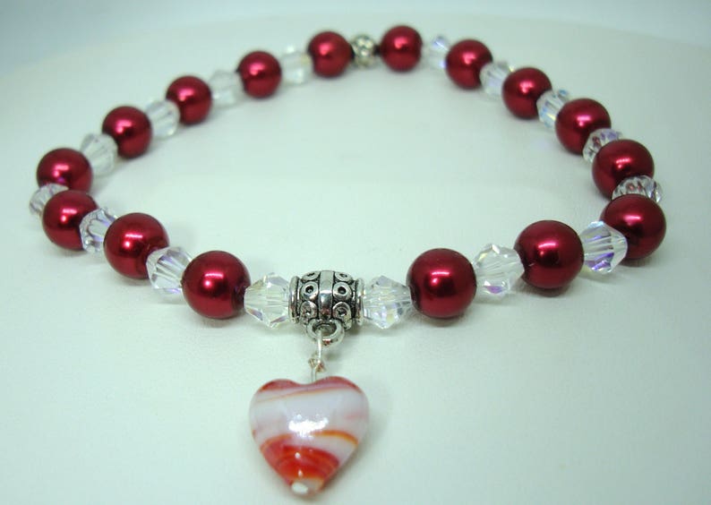 Murano glass heart Pet Dog Cranberry pearls clear AB crystals Cat stretch Necklace Jewelry Neck Ware Handmade Help save a catkitten