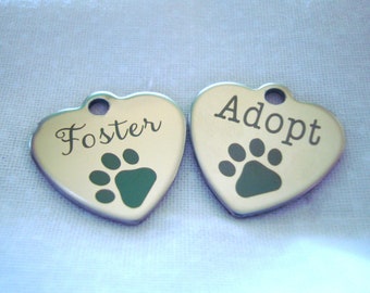 Foster or Adopt heart shaped stainless steel 20 mm .78" charm or pendant, Help save cats/kittens