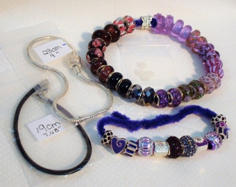 40+ LOT Purple's Murano, glass, acrylic, foil, crystal, metal, aluminum, big hole beads for European charm bracelet.  Help save a cat/kitten
