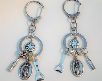 Saint Augustine of Hippo Patron saint of Brewers key chain purse ornament car charm Stardust bead crystal spacers help save a cat/kitten