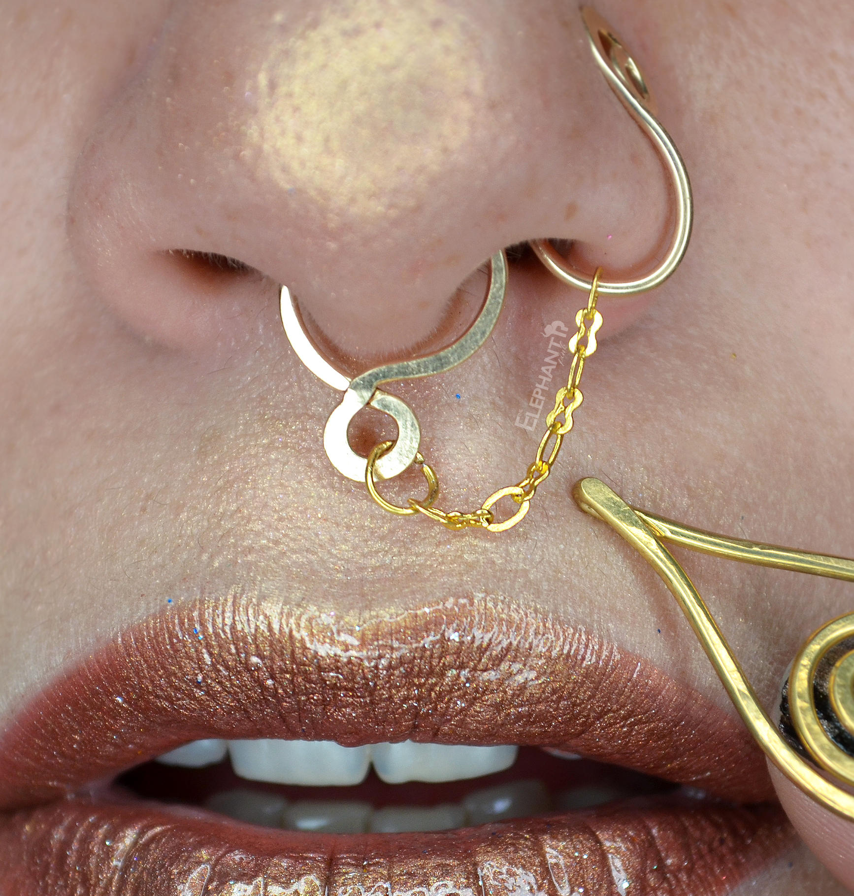 Double Septum Ring with Chain Gold Faux Septum Nose Rings Etsy