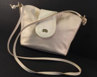 Vintage Aigner Handbag, White Crossbody Bag, Leather Etienne Aigner Designer Handbag, Faux Reptile Tab, Purse, Shoulder Bag, 1990s, Ivory