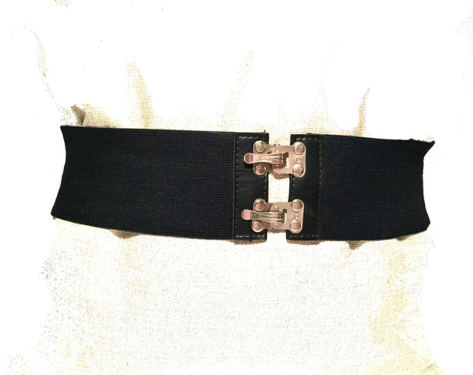 Black Waist Cinch Belt Elastic Double Buckle Etsy