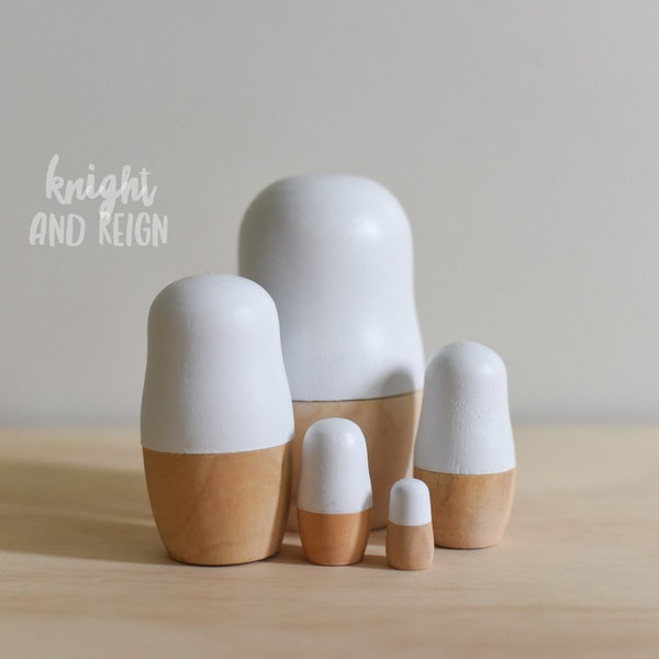 Plain White Wooden Nesting Dolls Minimalist Matrioska Matryoshka