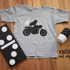Knight & Reign Logo English Bulldog on Motorcycle Cafe Racer for Infant or Toddler 6M 12M 18M 2T 3T 4T 5T S M L XL