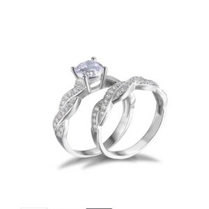 925 Sterling Silver Engagement Ring Wedding Band 1.5ct Cubic Zirconia Anniversary Promise Bridal Jewelry Sets size 7