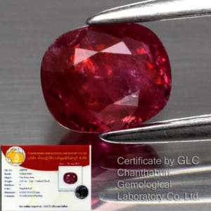 Certified 1.01ct Rare 100% Natural Unheated  Cushion Red Ruby, Mozambique