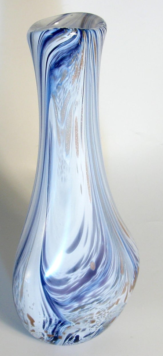Mundgeblasene Glasvase - Lila-weiße Aventurin-Swirl-Vase V20