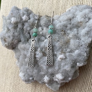 Antique Silver Earrings with Celtic drop and Green