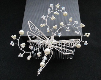 LIBELLE: Hand crafted Dragonfly Bridal Hair Comb with Swarovski crystals and pearls. Very Bohemian with a touch of Romance.
