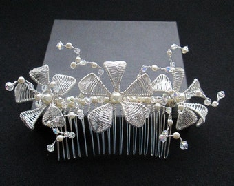 Hand crafted Floral Bridal Hair Comb with Swarovski crystals and pearls. Boho-Chic with a touch of Romance.