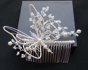 VANESSA: Hand crafted Butterfly Bridal Hair Comb with Swarovski crystals and pearls. Very Bohemian with a touch of Romance.