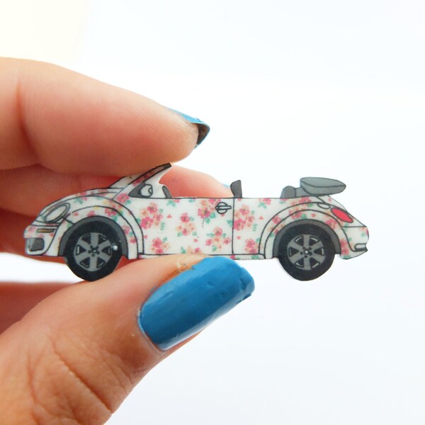 Spilla floreale del convertibile dello scarabeo VW in 3 diversi modelli